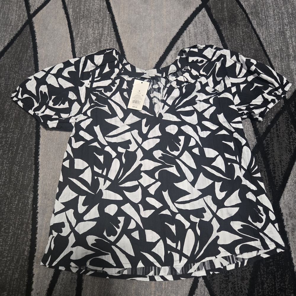A New Day Black and White Boxy Short Sleeve Blouse